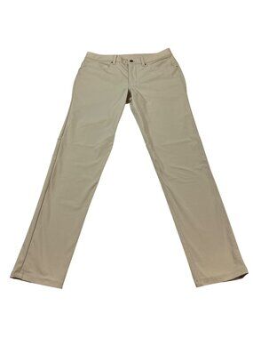 Lululemon Mens Slim Khaki Pants size 32 Stretch Beige Zip Fly Mid-Rise (W1003)